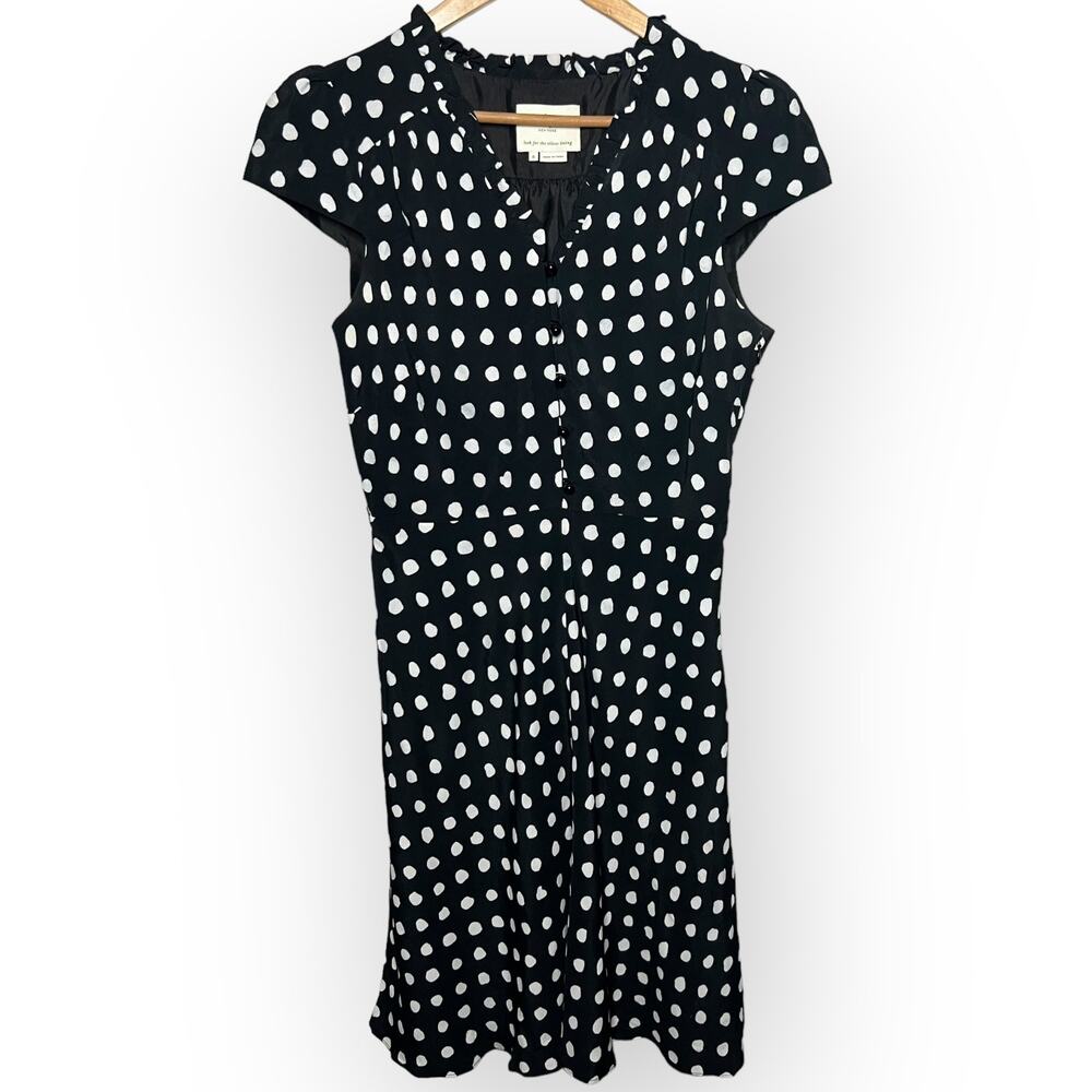 Kate Spade New York Women's Black & White Polka Dot Lined A-Line Dress Size 6